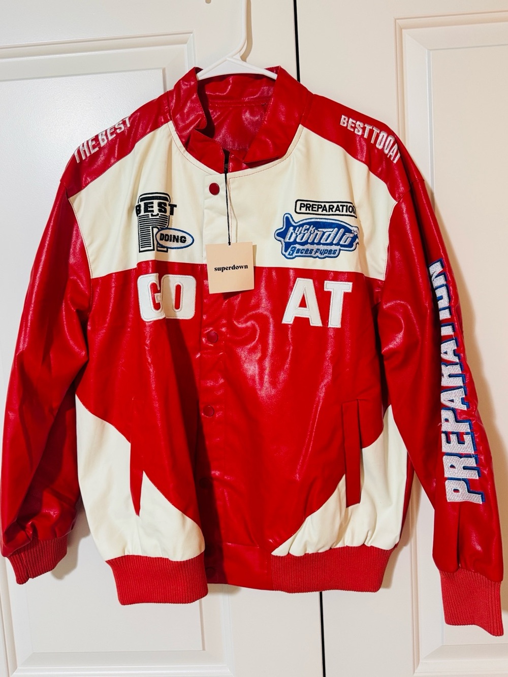 NWT SUPERDOWN Whitney Racer Jacket Red Small Faux Leather Moto size small